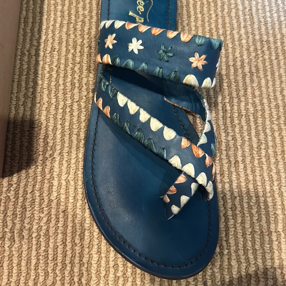 NIB FREE PEOPLE bella caia crochet sandals in indigo Blue size 39.5 euro/9/9.5 - Picture 6 of 12